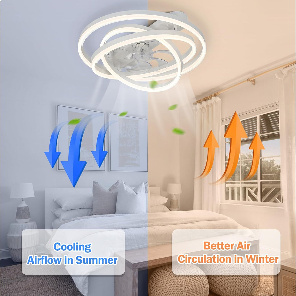 Modern Ceiling Fan with Light, Low Profile Flush Mount Ceiling Fan with Lights 6 Speed Dimmable Ceiling Fans with Lights and Remote