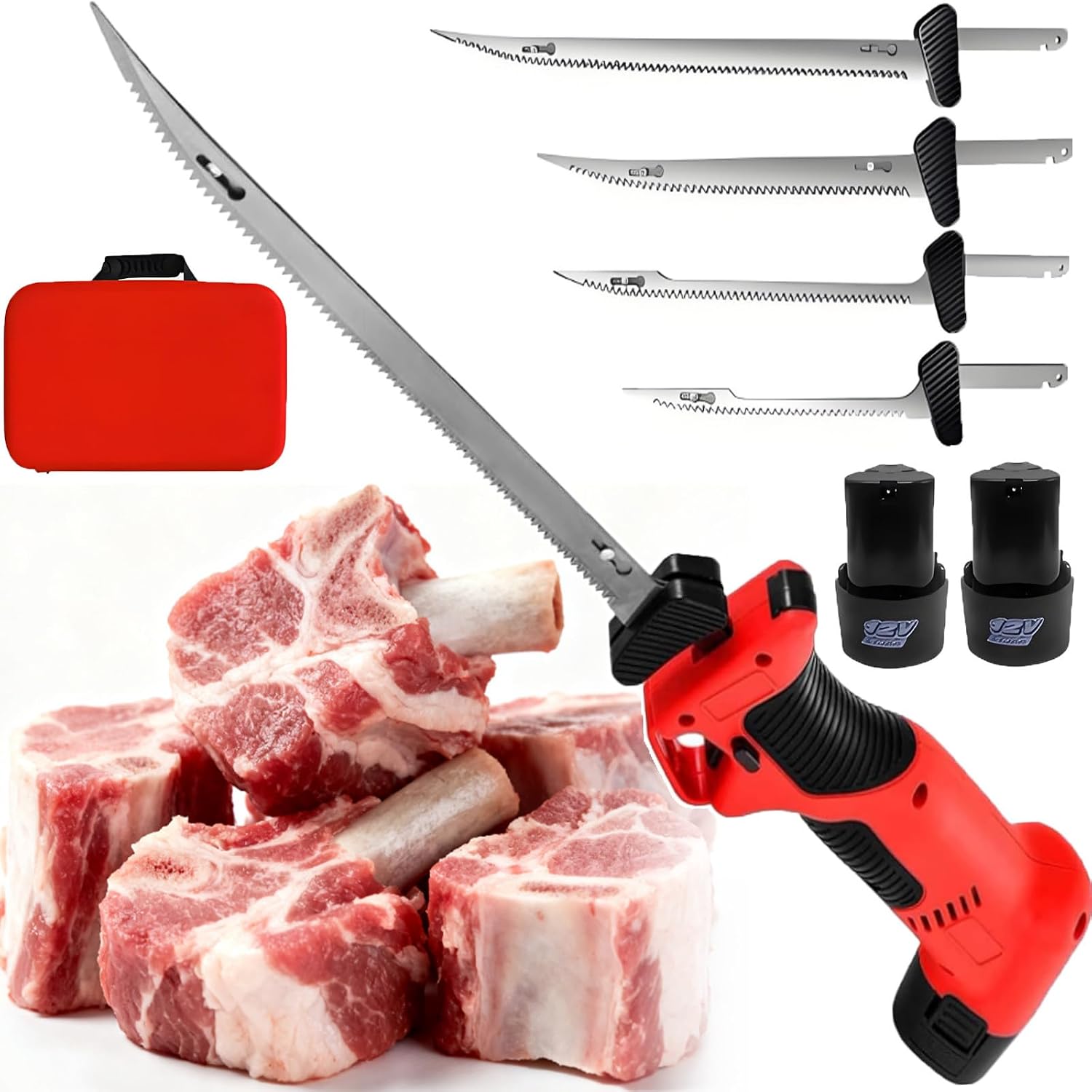 Commercial/Home Use Electric Small Bone Saw - Cordless Electric Fillet Knife - Reciprocating Fish Filet/Meat Knifes Rechargeable with 4 Blades and 2 * 2000 Mah Batteries,Rapid Recharge