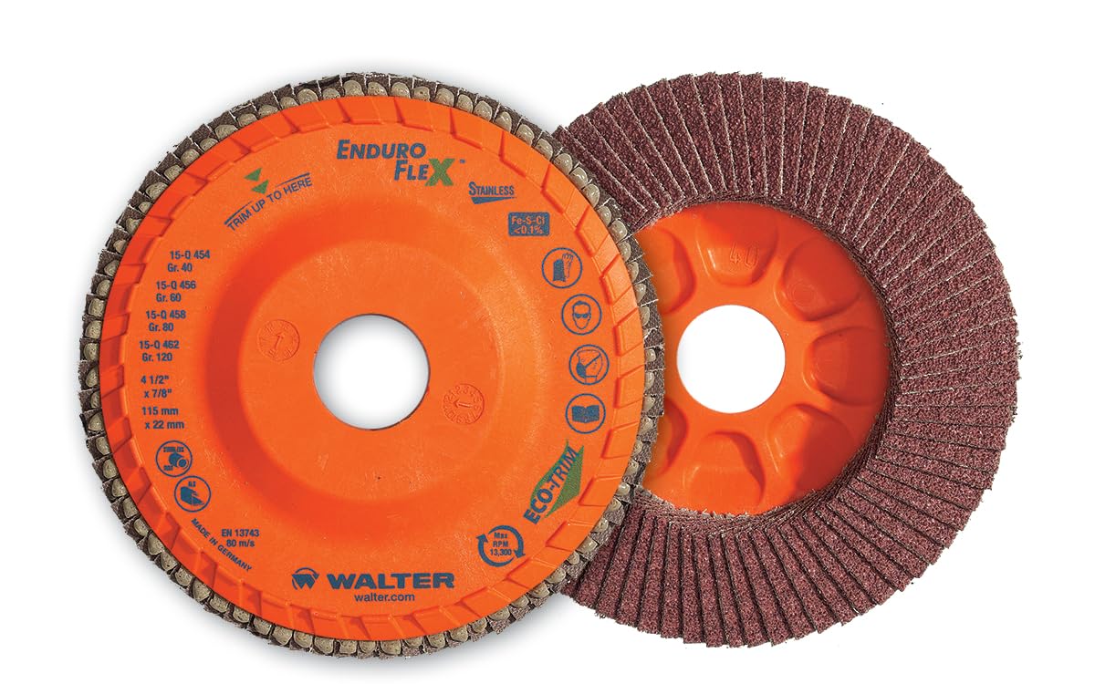 Walter 06F512 ENDURO-FLEX Abrasive Flap Disc [Pack of 10] - 120 Grit, 5 in. Grinding Disc with ECO-TRIM Backing. Surface Finishing Discs