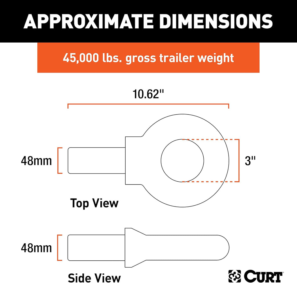 CURT 48530 Black Steel Pintle Hitch Lunette Ring with Swivel Castle Nut, 3-Inch Inside Diameter, 45,000 lbs.
