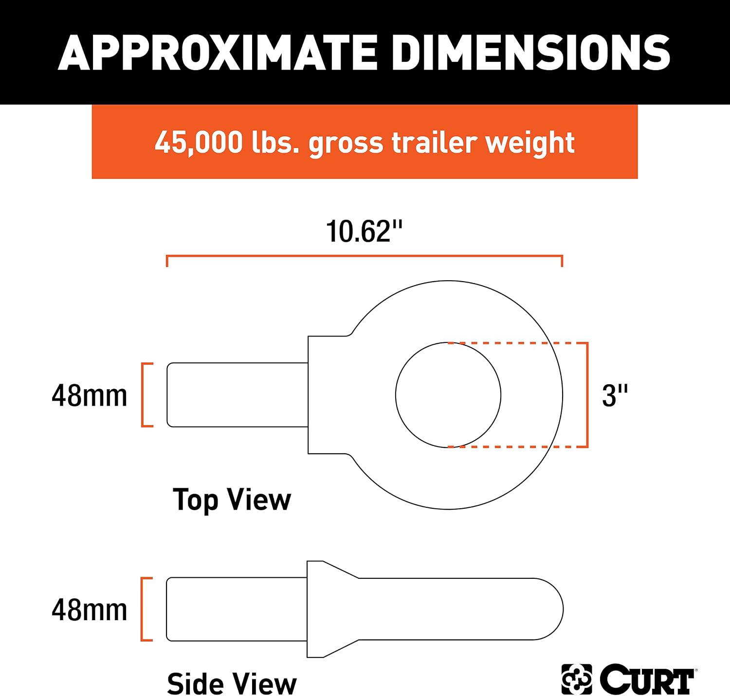 CURT 48530 Black Steel Pintle Hitch Lunette Ring with Swivel Castle Nut, 3-Inch Inside Diameter, 45,000 lbs.