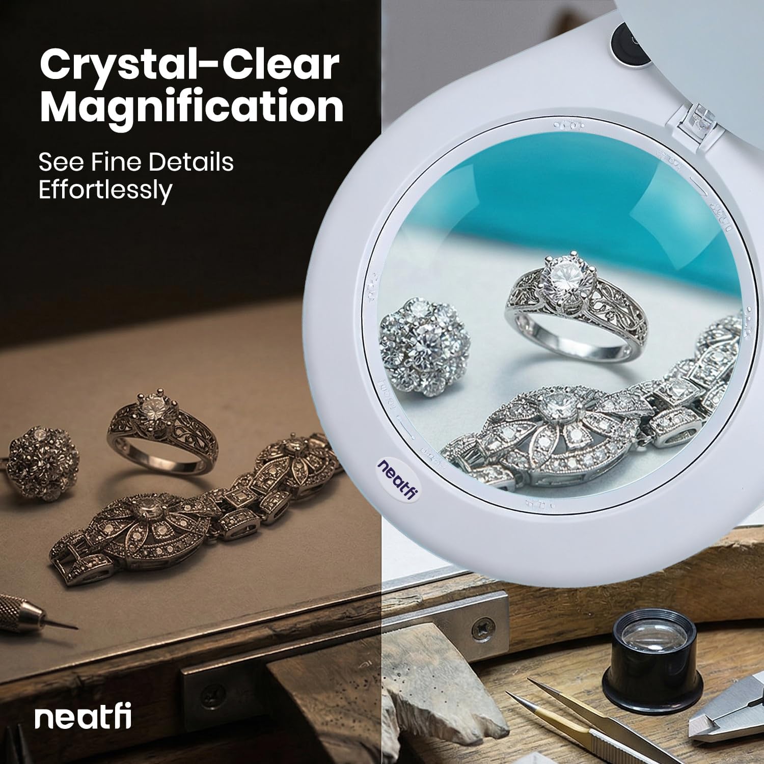 Neatfi Elite XL HD Super LED Magnifying Lamp with Clamp – 7' Glass Lens, 5-Diopter, 6500K Daylight | Glare-Free, Adjustable Arm | Reading, Sewing & Crafting (7 Inch Lens, White)