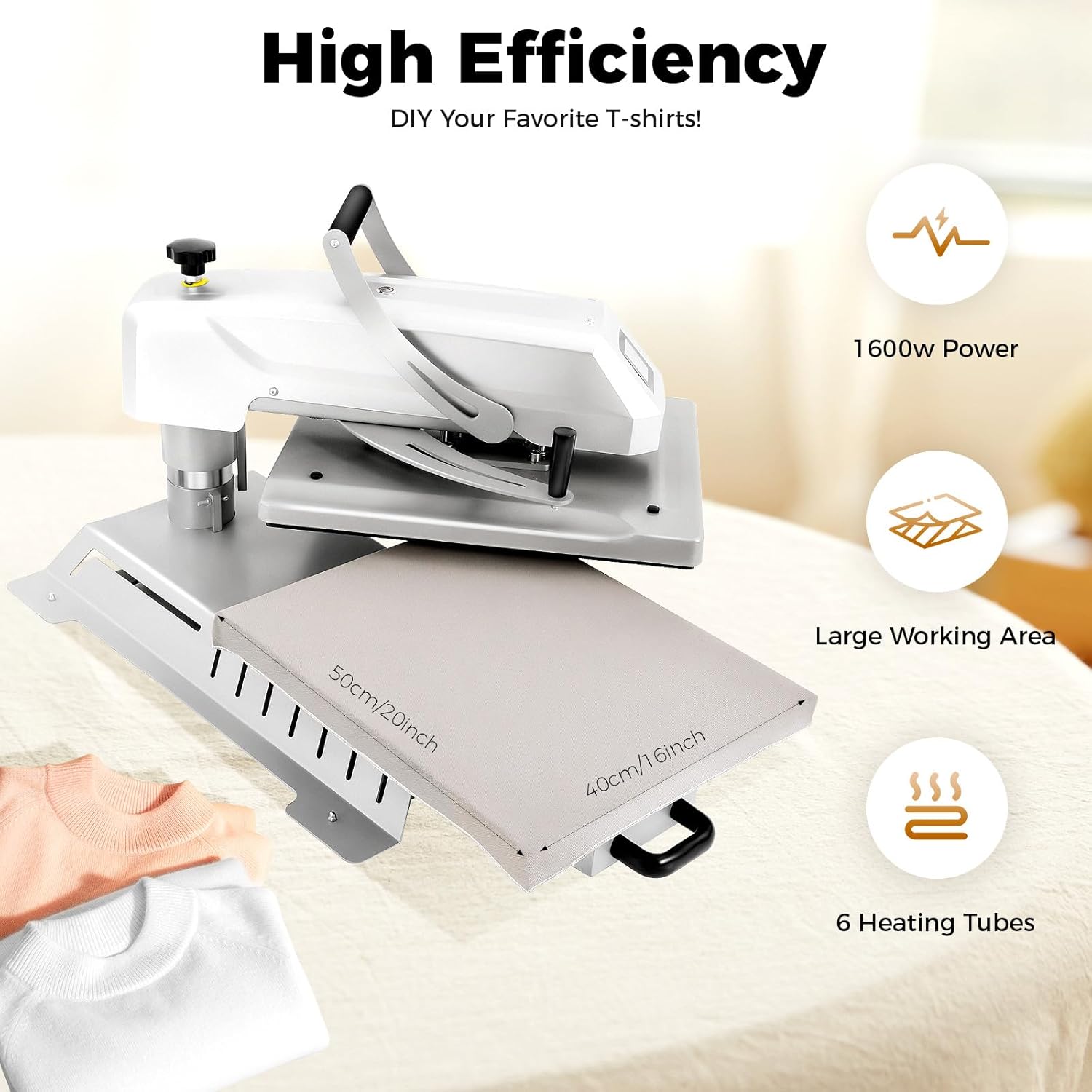 Auto Open Heat Press Machine, 16'x20' Clamshell with Slide-Out Base & 6-Tube Heating - 1600W Digital Sublimation Printer for T-Shirts, Mugs & Crafts