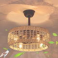 18.2' Rattan Ceiling Fan with Lights 4-Light Boho Caged Ceiling Fandelier with Light Reversible Brown Wicker Flush Mount Fan Pendant Light Remote for Bedroom Kitchen Dining/Living Room Hallway