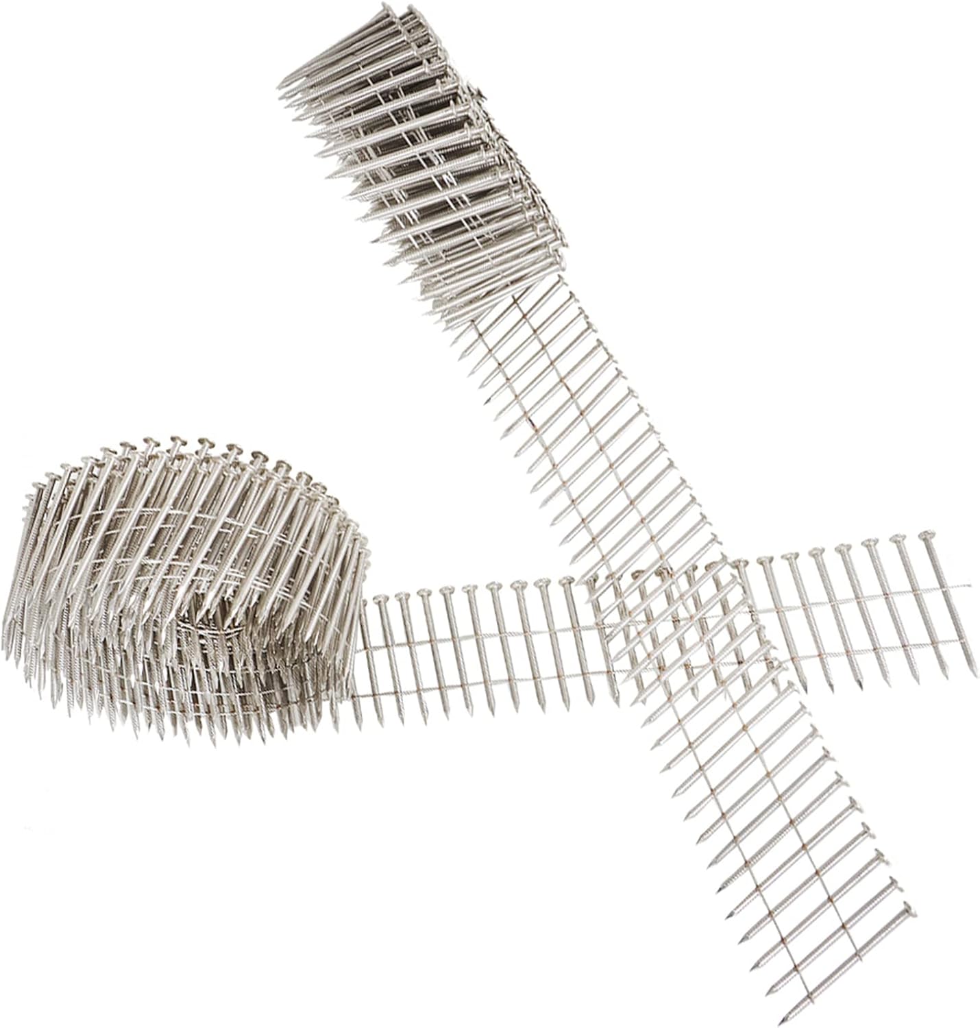 3600 Count 2 Inch Stainless Coil Siding Nails 15 Degree Coils, Small Cap Coil Nail, Cap Warp 5.8-6mm 0.09 Inch Ring Shank for Cement Board Siding or Fencing Applications