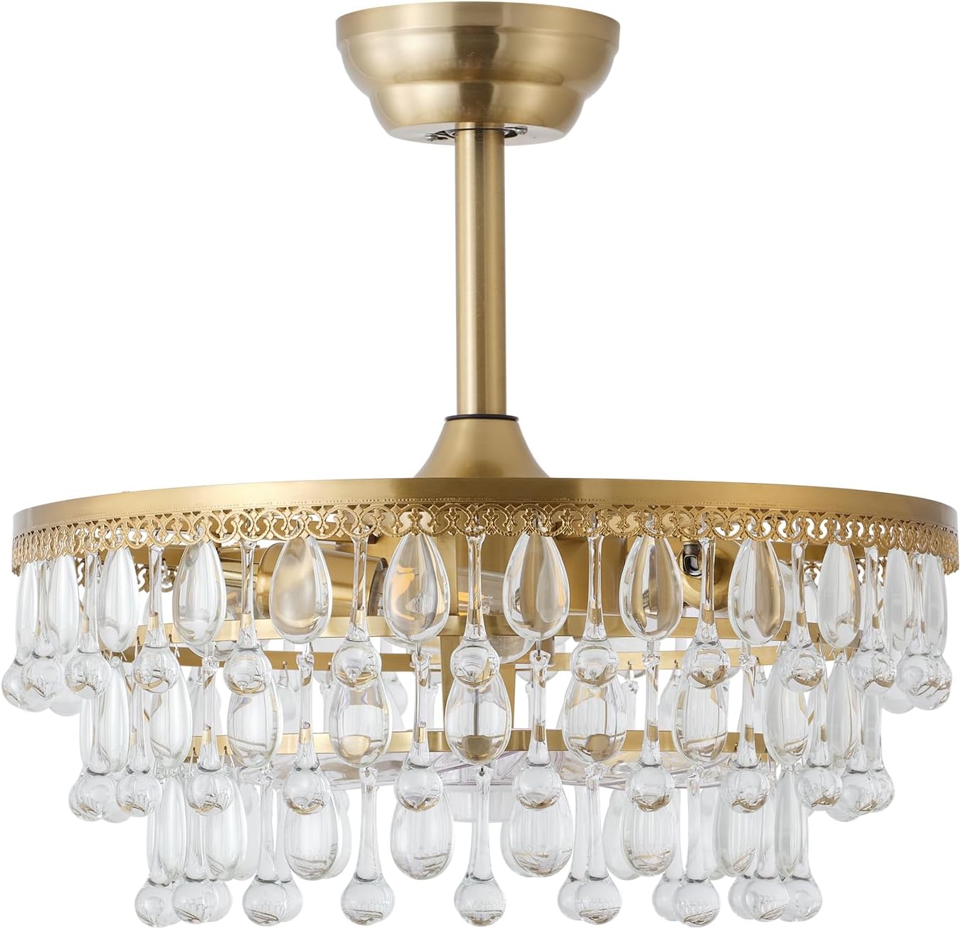 Gold Crystal Fandelier Ceiling Fan with Light, 20' Crystal Chandelier Ceiling Fans with Lights and Remote with 6 Speeds for Bedroom, Living Room, Nursery