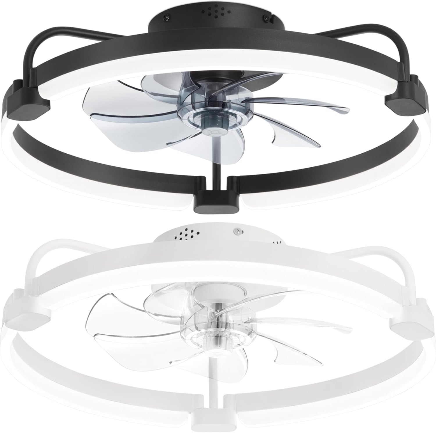2 Pack 20'' Low Profile Ceiling Fan with Light, 3000-6000K Dimmable Fandelier LED Fan Light, 6 Wind Speeds, Modern Flush Mount Ceiling Fan for Bedroom