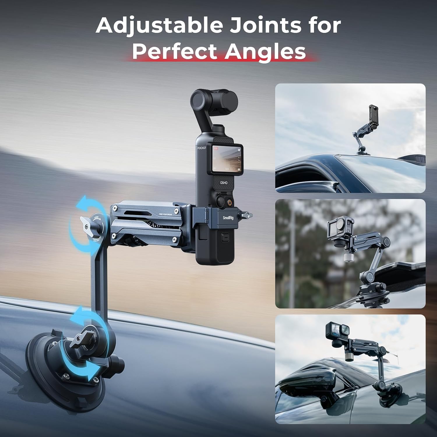 SMALLRIG Mini Shock Absorber Arm, 4-inch Vacuum Suction Cup, Double Spring and Hydraulic Damping, Car Mount for DJI Osmo Pocket 4 3/Action 6/5 Pro/4, for GoPro Hero13/12/11, for Insta360 X5/4/3-5123