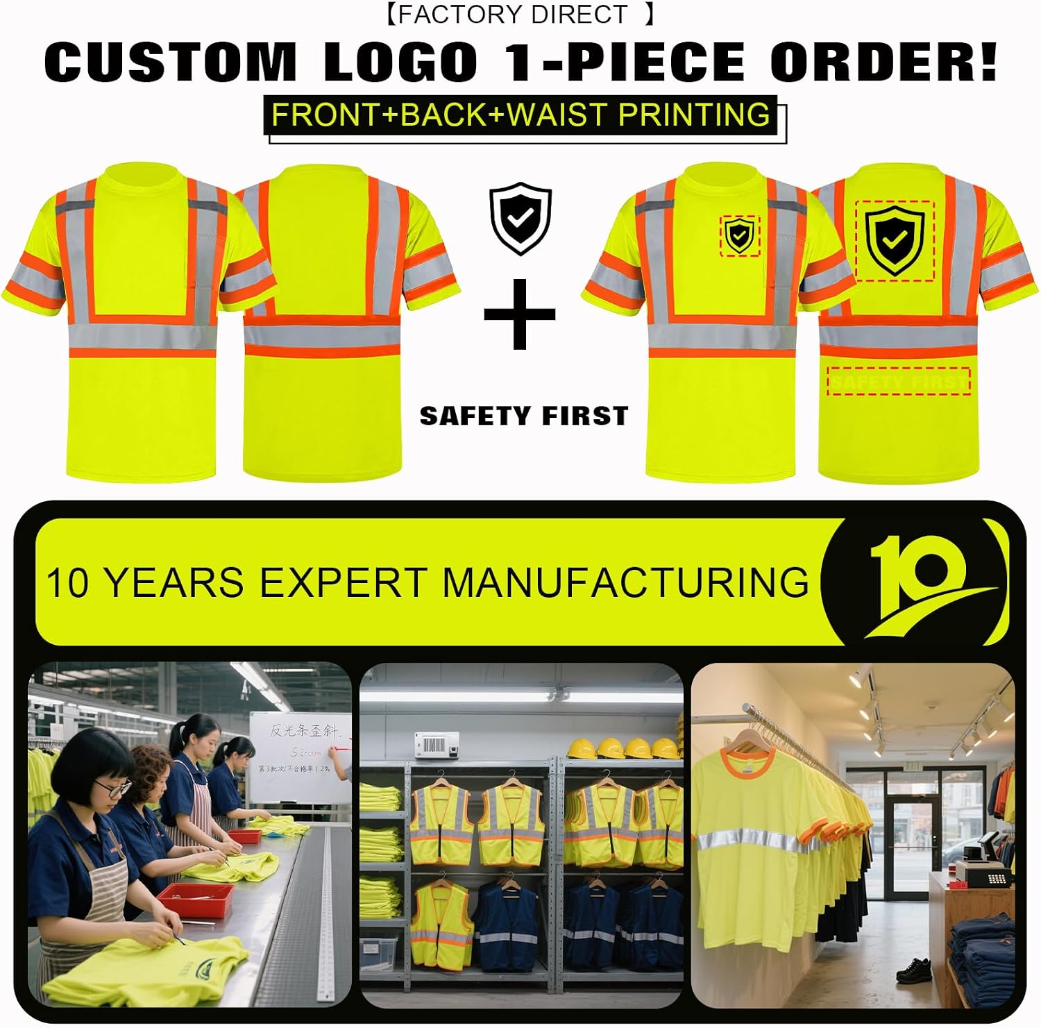 BeautyWill Custom Logo High Visibility Safety Shirts ANSI Class 3 Standard Personalized Reflective Shirts