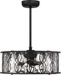 Savoy House 24-FD-2008-89 Snowden Glacier Glass Drum Chandelier Ceiling Fan with Remote, LED 5-Light Fandelier, 29' H x 24' W, Matte Black