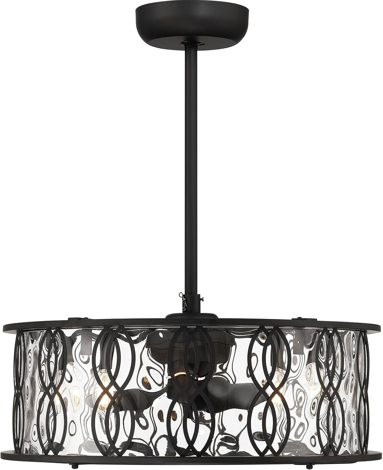 Savoy House 24-FD-2008-89 Snowden Glacier Glass Drum Chandelier Ceiling Fan with Remote, LED 5-Light Fandelier, 29' H x 24' W, Matte Black