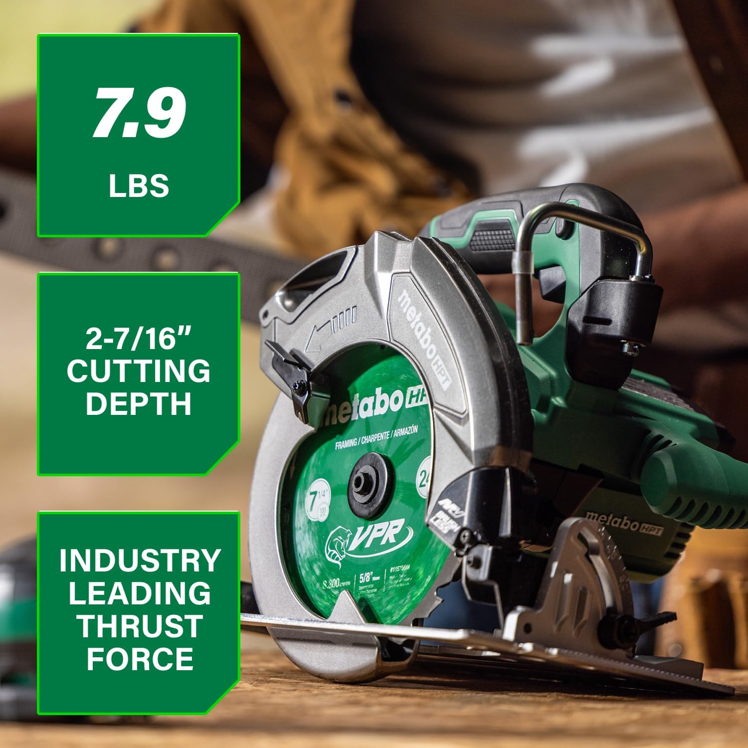Metabo HPT 36V MultiVolt 7-1/4' Circular Saw, Torque Boost Technology, High Power and Torque, Visible Cutting Depth Indicator, Lightweight Aluminum Base Plate, Tool Body Only, C3607DBQ4