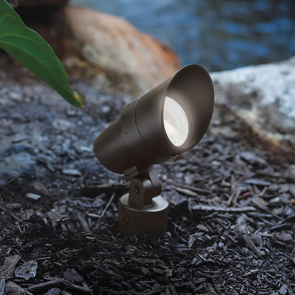 WAC Landscape Lighting, LED 120V Line Voltage Medium Size Accent Light with Adjustable Beam Angle and Integral Brightness Control 3000K Warm White Built-in LED in Black