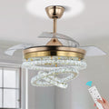 42' Dimmable Gold LED Fandeliers Crystal Chandelier Ceiling Fan with Lights Modern Invisible Fandelier Crystal Chandelier Fan 3 LED Color Change with Memory Function