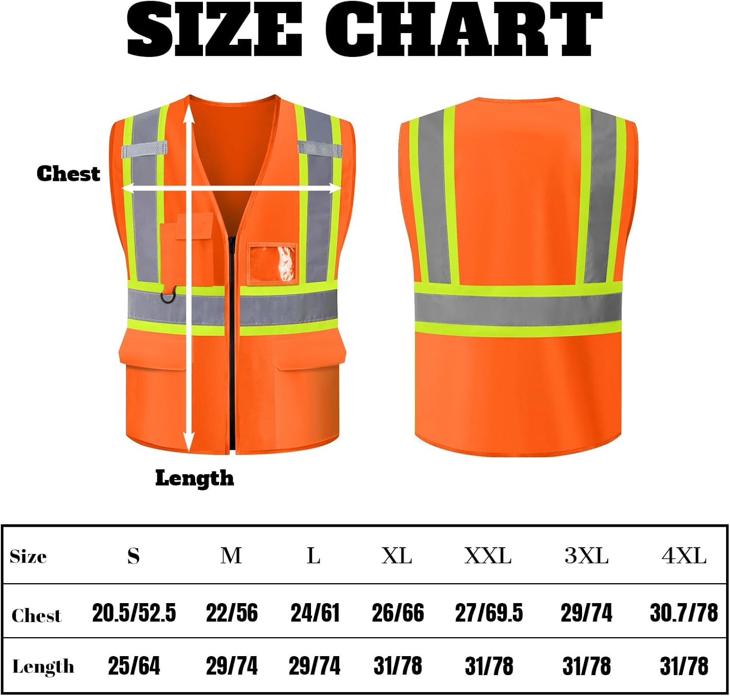 Safety Vest Custom Logo Class 2 Reflective High Visibility Vest With 5 Pockets ＆ Zipper