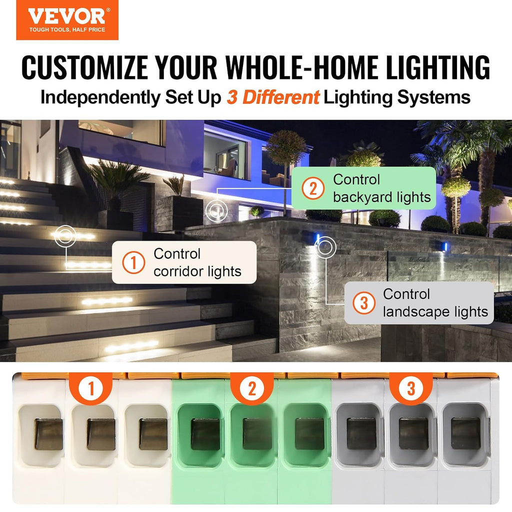 VEVOR 600W Landscape Transformer, Timer & Photocell Sensor Equipped, Weatherproof Outdoor Lighting Converter, 120V AC to 12V/14V AC, Ideal for Exterior, Spotlight, Pathway,ETL