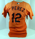 2007-08 Baltimore Orioles Wilfirdo Perez #12 Game Used Orange Jersey BP E ST 46 - Game Used MLB Jerseys