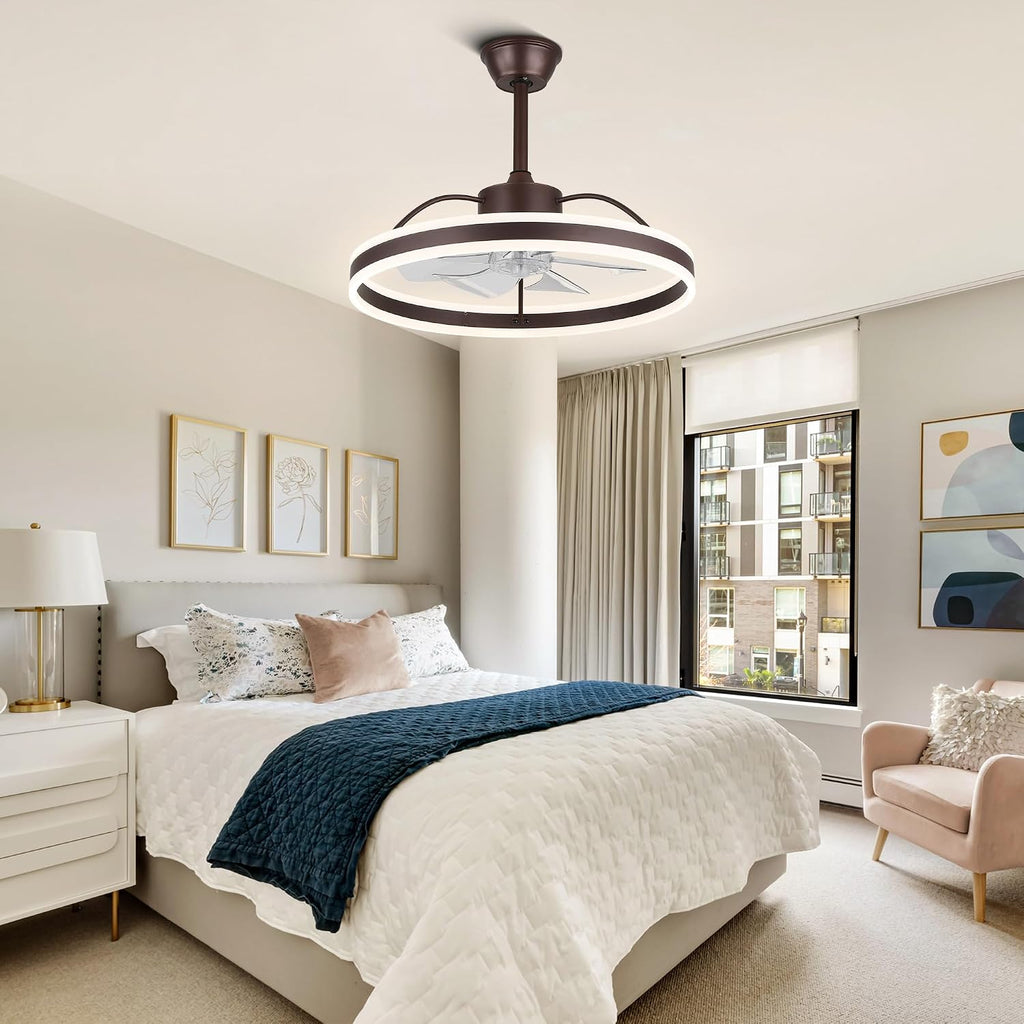 24' Bladeless Bedroom Ceiling Fan Fandelier LED Fan Light with Dimmable LED Light and Remote Control (Coffe)