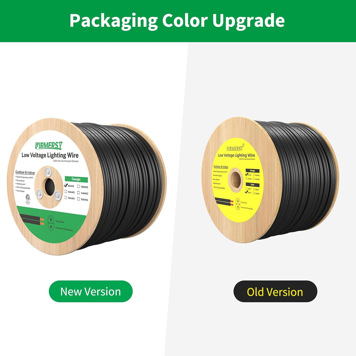 FIRMERST 8/2 Low Voltage Landscape Lighting Wire 500 Feet with Spool, ETL Listed, Outdoor Direct Burial
