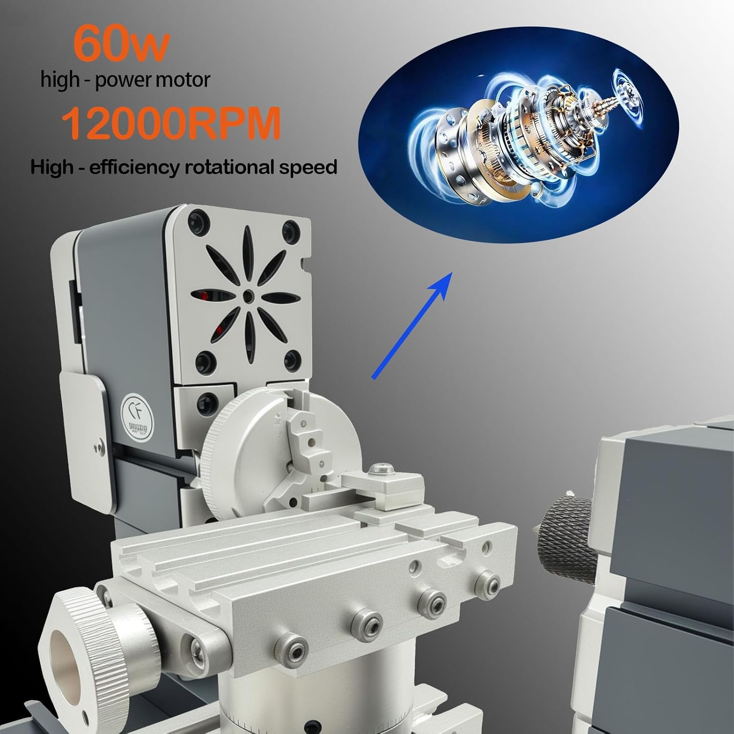 60W 12000RPM High Power Mini Metal Rotating Lathe,4-axis desktop lathe machine，Wood DIY/Soft Metal Crafting 150mm machining diameter