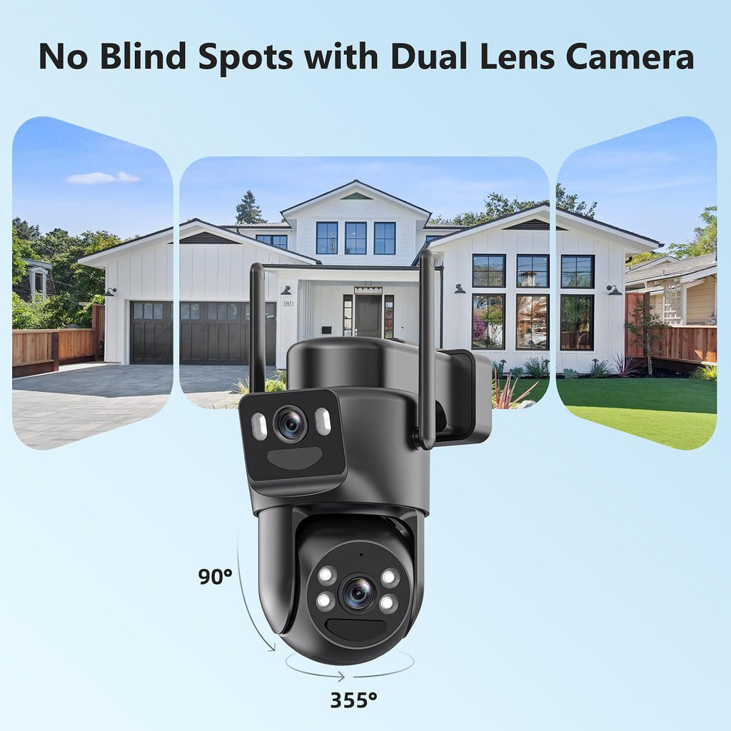 4K Solar Security Cameras Wireless Outdoor Battery Powered, 2.4GHz Dual Lens Bullet & 360°PTZ Linkage Outdoor Security Camera with Solar Panel, 8X Digital Zoom, Color Night Vision (2 Pack)