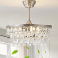 Silver Crystal Fandelier Ceiling Fan with Light, 20' Crystal Chandelier Ceiling Fans with Lights and Remote with 6 Speeds Caged for Bedroom, Living Room, Nursery