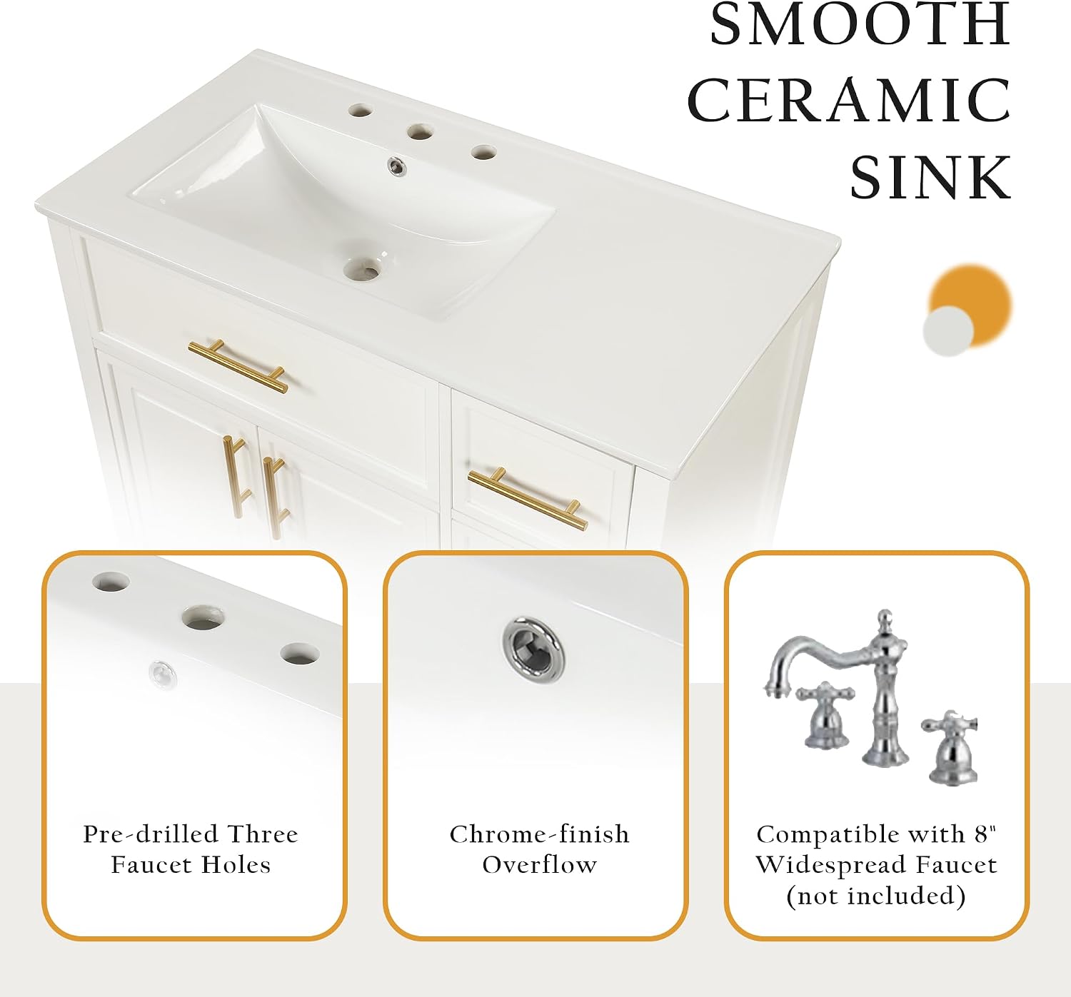 Harper & Bright Designs 36' Bathroom Vanity with Sink, Bathroom Cabinet with Two Doors and Three Drawers, White Undermount Left Side SinkVanity Countertop, Solid Wood Frame