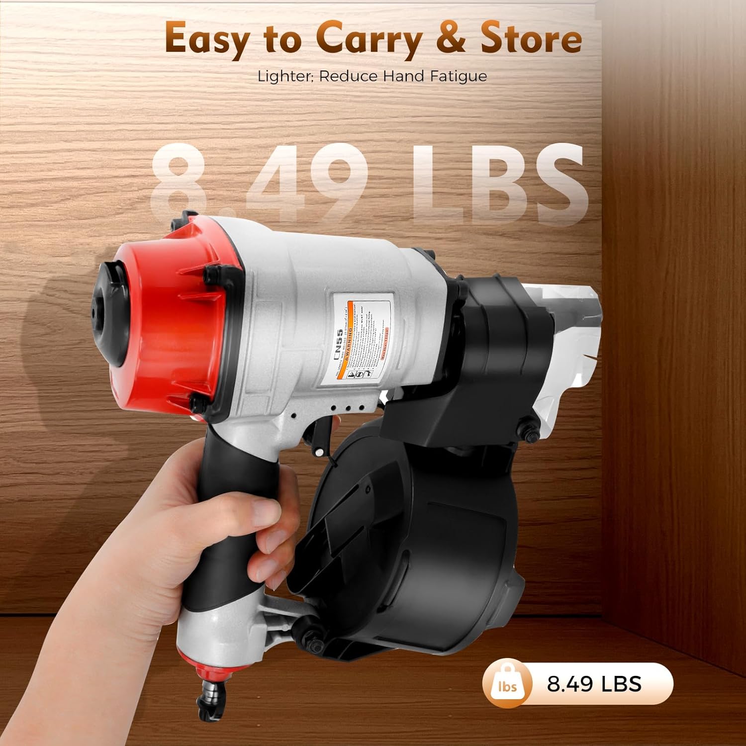 Pneumatic Coil Siding Nailer CN55, Professional Air-Powered Coil Nailer, Compatible with 15°/16° Nails (0.98' to 2.24'), Dual Safety Mechanism, Two Firing Modes