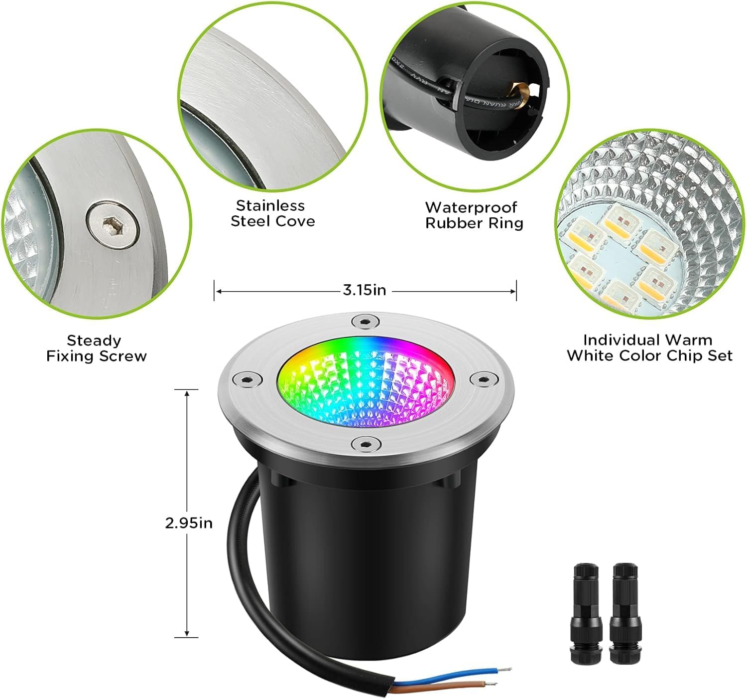 Warm White RGBW Color Low Voltage Landscape Lights 10W Color LED Landscape Lighting IP67 Waterproof Outdoor Well Landscape Spotlights 12V-24V for Pathway Garden Deck Driveway (12Pack)