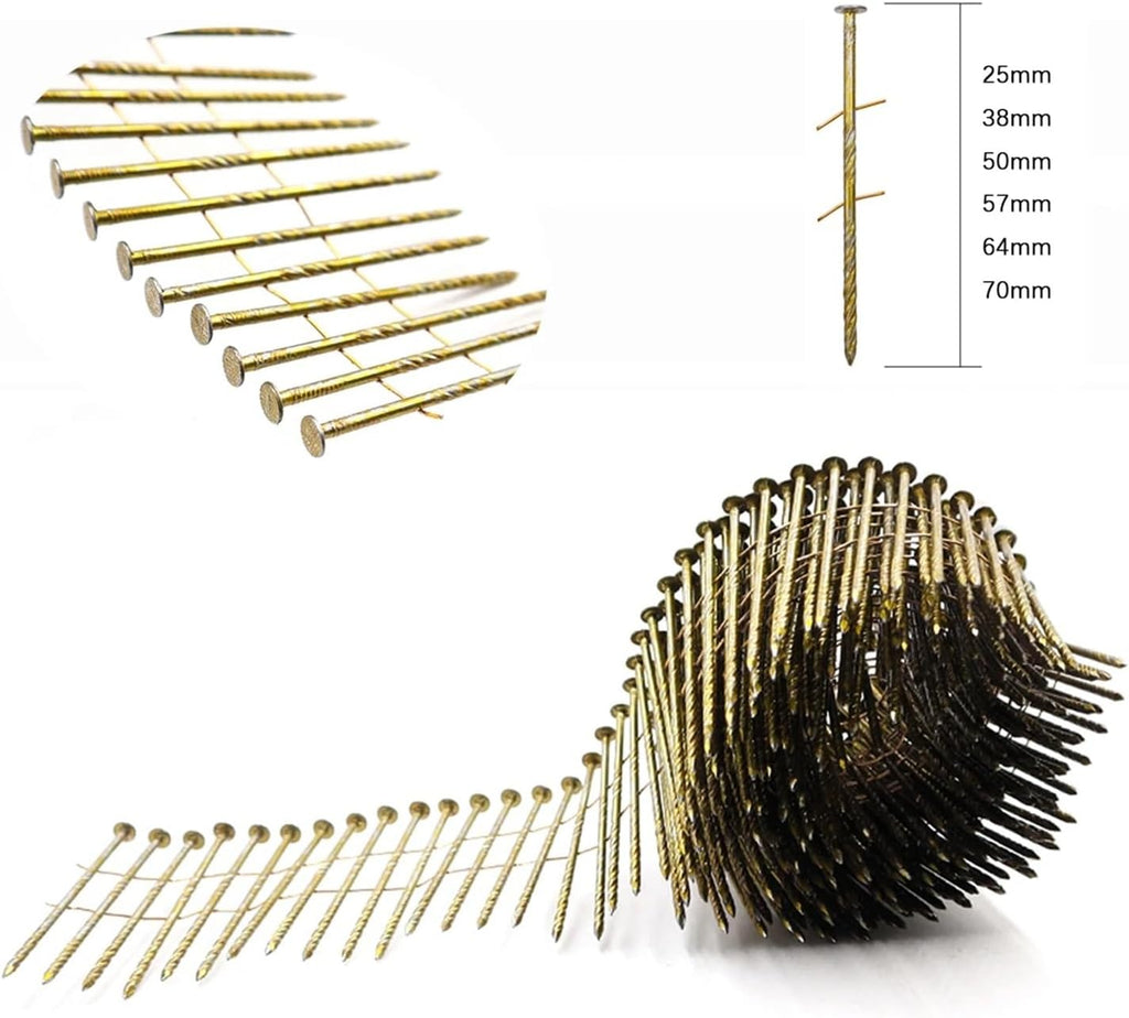 1roll*14000pcs Coil Siding Nails Nailer Collated Wire Full Round Ring Shank Framing Carpentry Nail