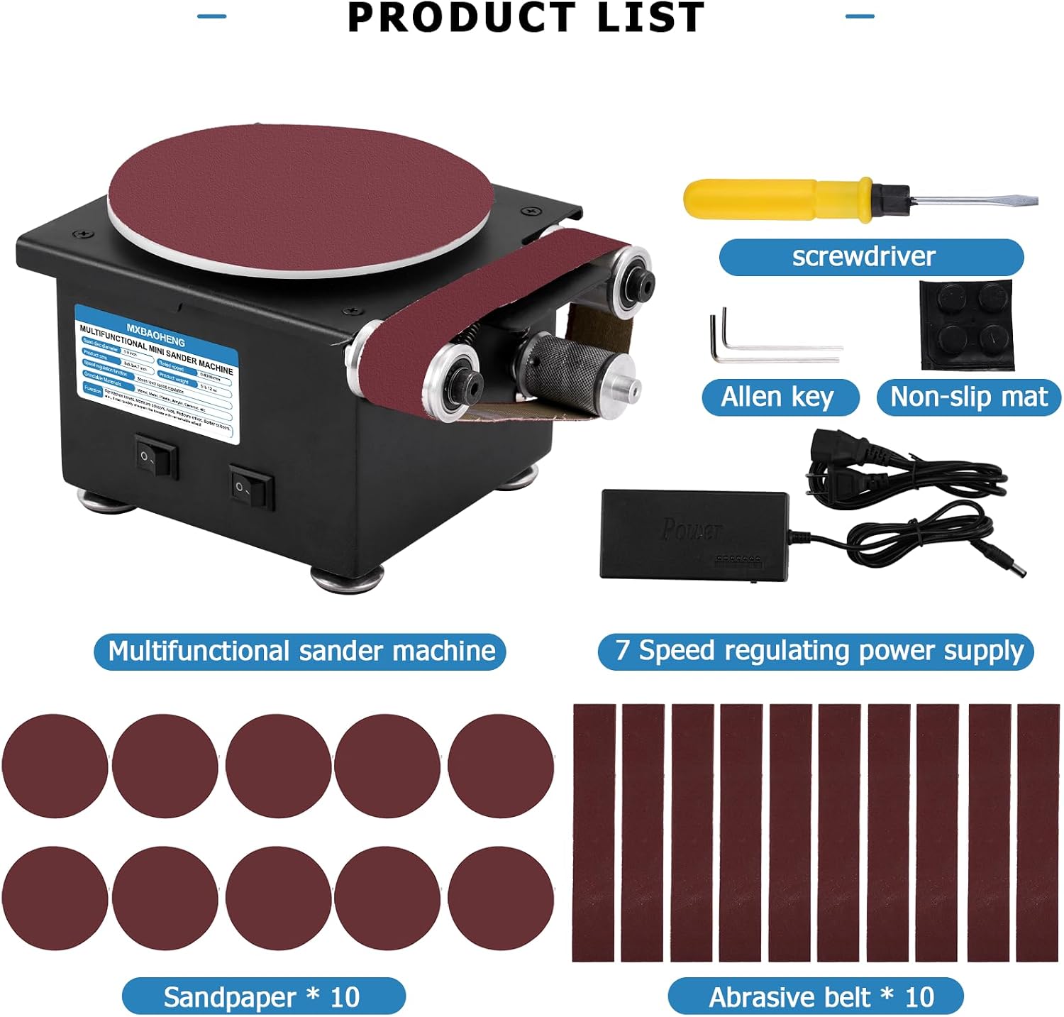 MXBAOHENG Mini Disc Sander 6-Inch Electric Mini Belt Sander 1.2-Inch by 15-Inch, Small Sanding Belt Machine for Wood Crafts Metal Stone Grinding 100W 8000RPM (Model A)