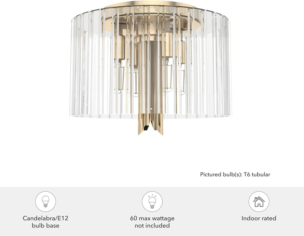 Hunter - Gatz 4-light Alturas Gold, Medium Size Flush Mount Light, Dimmable, Modern Style, Round Shaped, for Bedrooms, Kitchens, Dining, Living Rooms - 19690