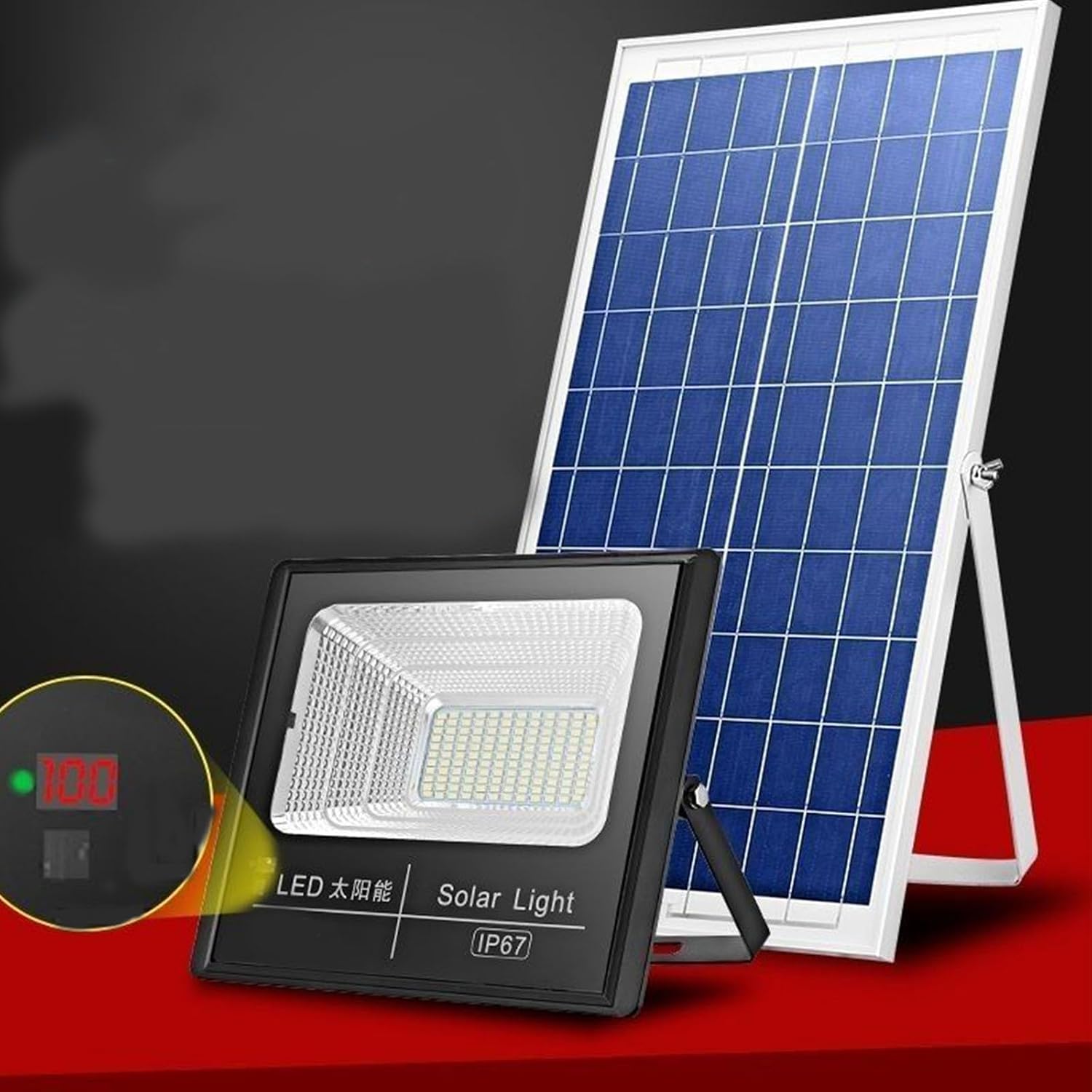 Led Solar Flood Light, Outdoor Waterproof Spotlight Solar Remote Control Reflector Led Street Lamp Ideal for Outdoor Walls Or Light Poles in Parking Lots Sidewalks Trails Scho,One Color5M