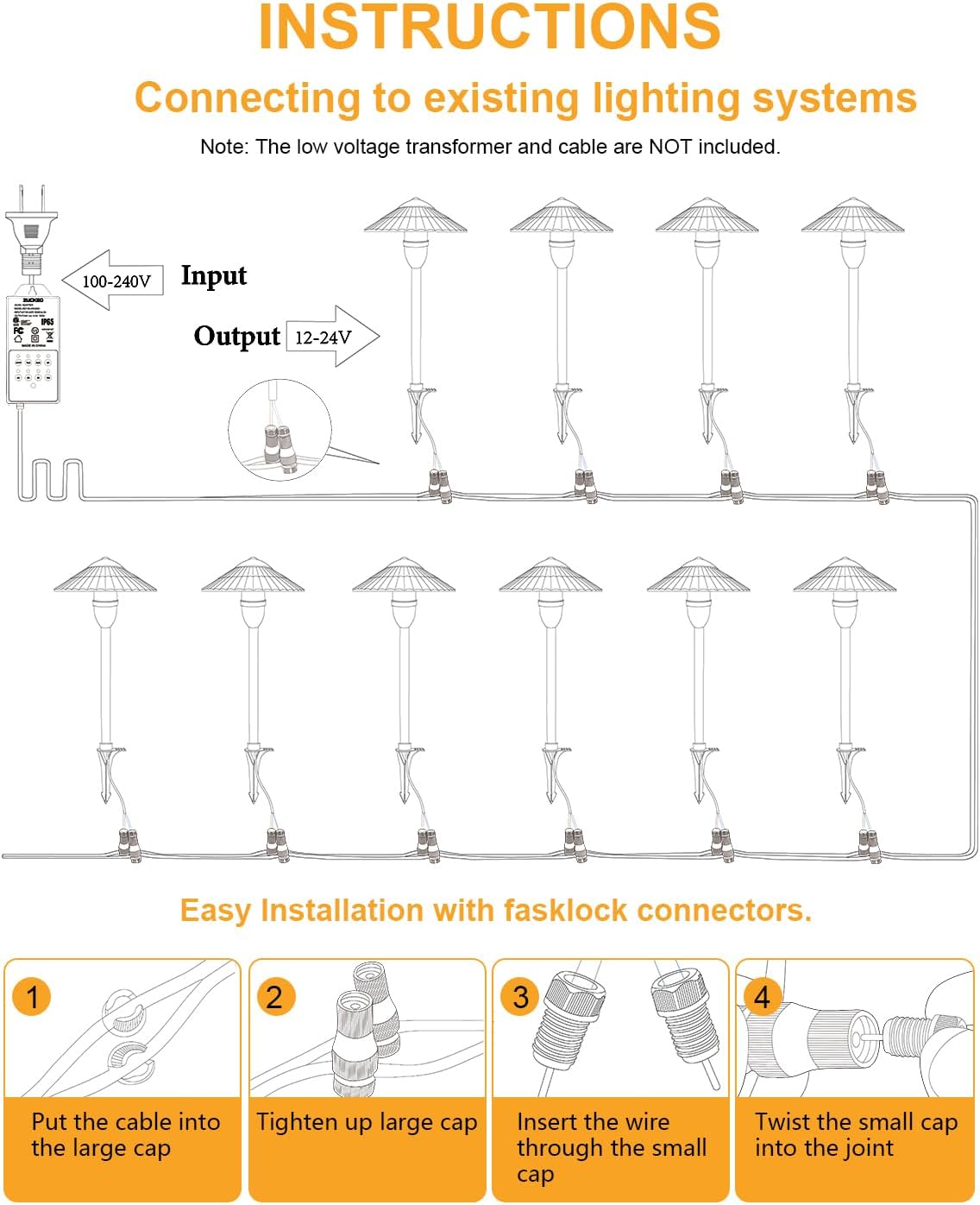 ZUCKEO Low Voltage Landscape Lighting LED Pathway Lights, 5W Landscape Path Lights 3000K Warm White 12-24V, Outdoor IP66 Ground Light for Garden, Walkway, Yard (12-Pack with Connector)