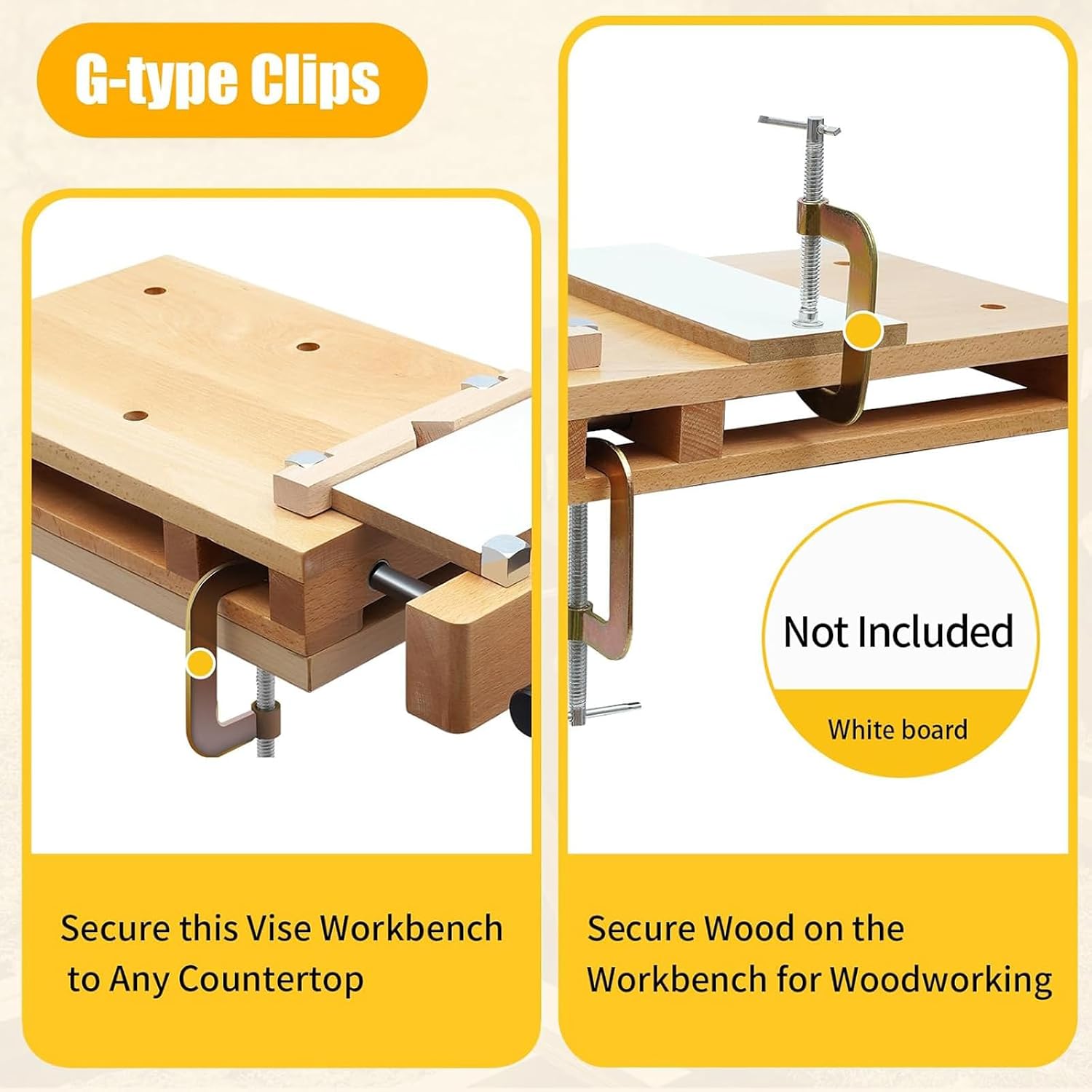 Portable Wood Vise Workbench Adjustable Work Table with 2 G-Clamps & 4 Limit Blocks for DIY Woodworking, Home Repairs, and Craft Projects