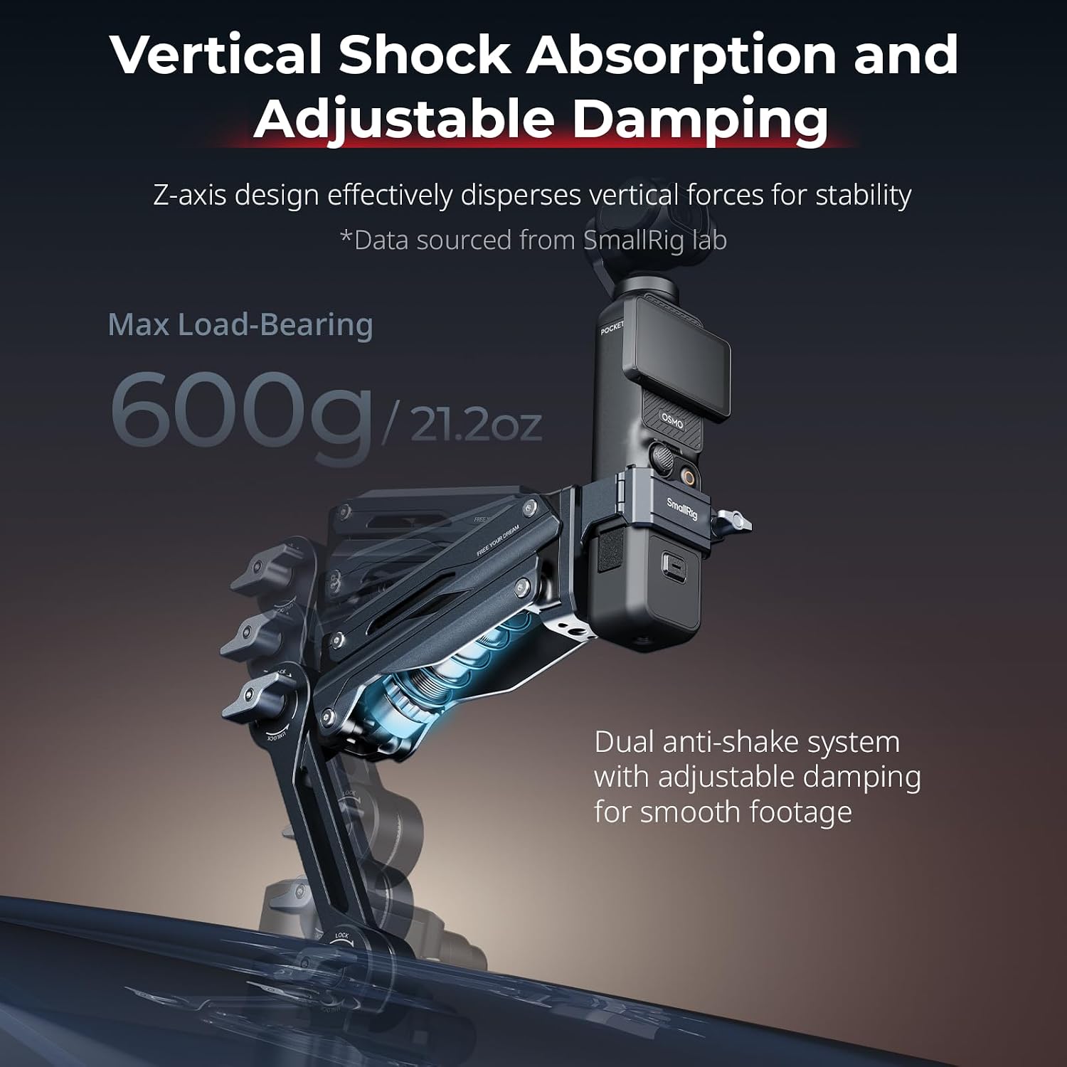 SMALLRIG Mini Shock Absorber Arm, 4-inch Vacuum Suction Cup, Double Spring and Hydraulic Damping, Car Mount for DJI Osmo Pocket 4 3/Action 6/5 Pro/4, for GoPro Hero13/12/11, for Insta360 X5/4/3-5123