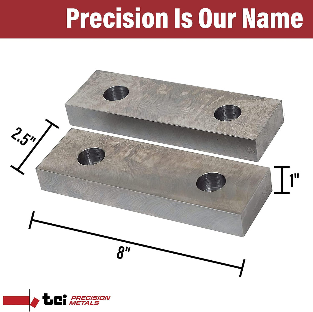 Machinable Metal Vise Jaws for Bench Vise 8 inch, 1'T x 2.5'W x 8'L, 1018 Carbon Steel, Set of 2