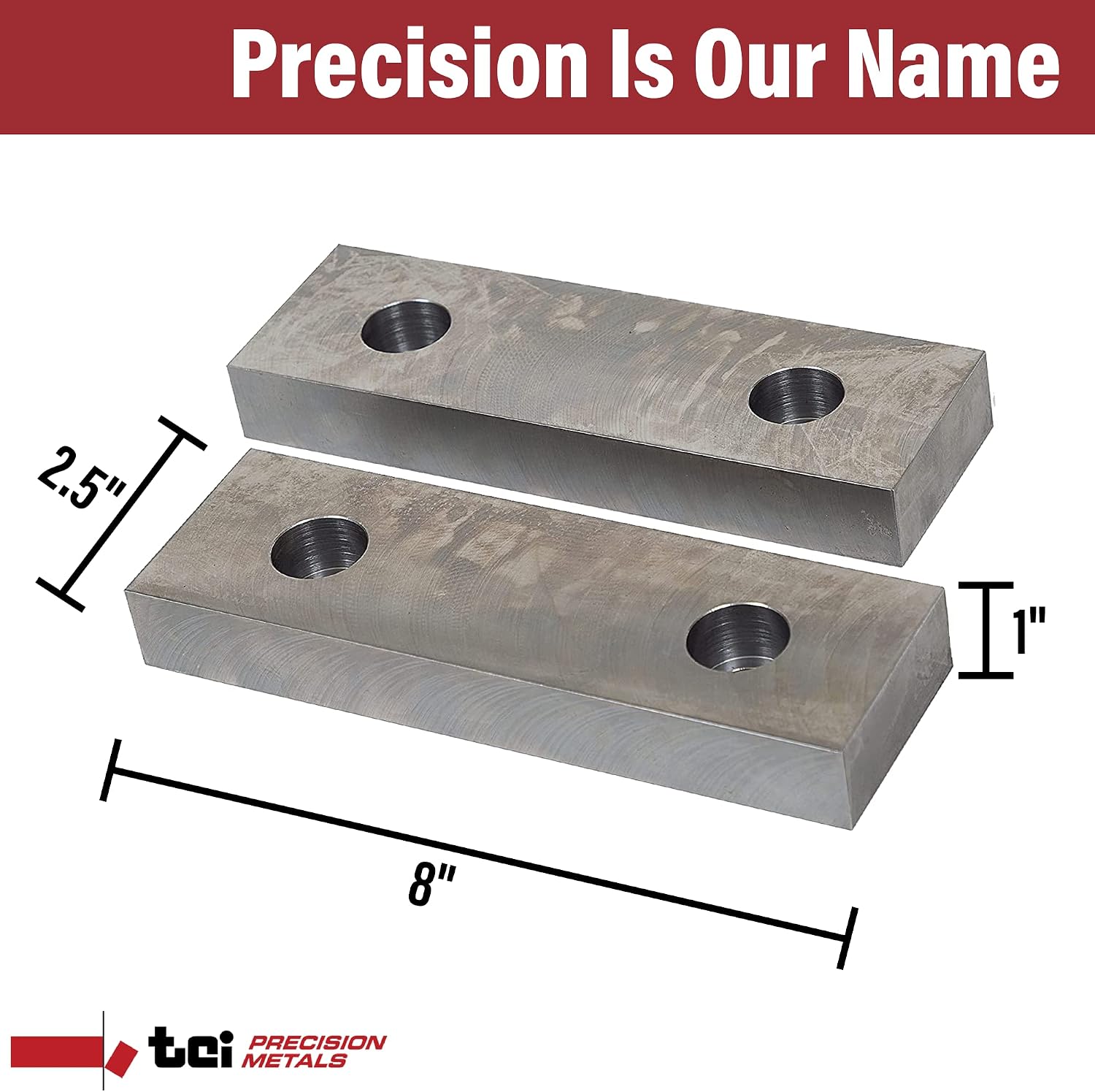 Machinable Metal Vise Jaws for Bench Vise 8 inch, 1'T x 2.5'W x 8'L, 1018 Carbon Steel, Set of 2