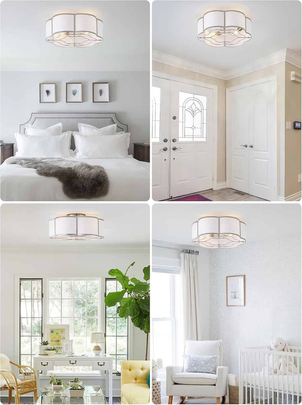 20' Boho Ceiling Fan with Lights Flush Mount, Silver Enclosed Ceiling Fans with Lights Remote Control, Caged with 6 Speeds for Bedroom, Living Room, Nursery