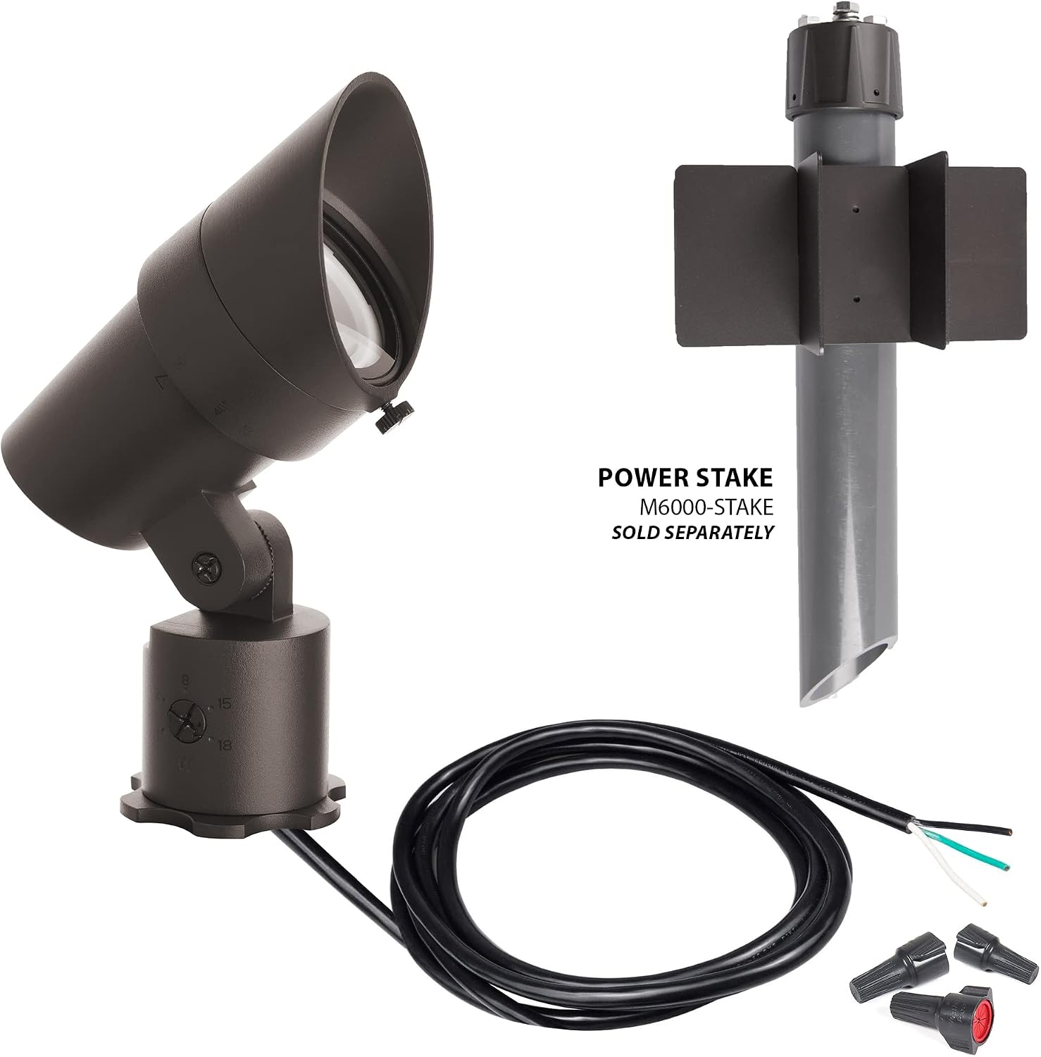 WAC Landscape Lighting, LED 120V Line Voltage Medium Size Accent Light with Adjustable Beam Angle and Integral Brightness Control 3000K Warm White Built-in LED in Solid Brass Coated with Bronze