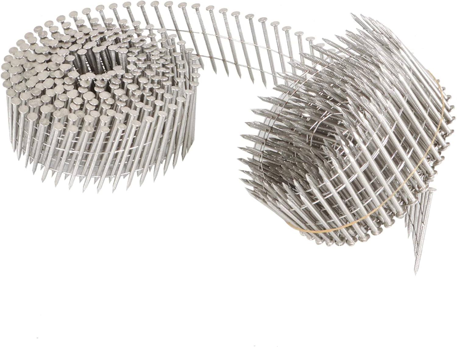 3600 Count 2-1/2 Inch Stainless Coil Siding Nails 15 Degree Coils, Small Cap Coil Nail, Cap Warp 5.8-6mm 0.09 Inch Ring Shank for Cement Board Siding or Fencing Applications
