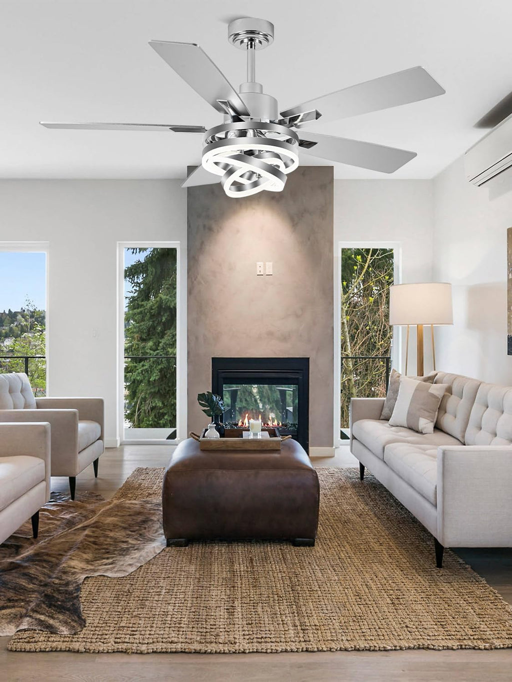 52' Ceiling Fan with Lights and Remote Contro Modern Chandelier Ceiling Fan with Lights 6 Speed 3 Timing for Bedroom Living Room Kitchen（Chrome）