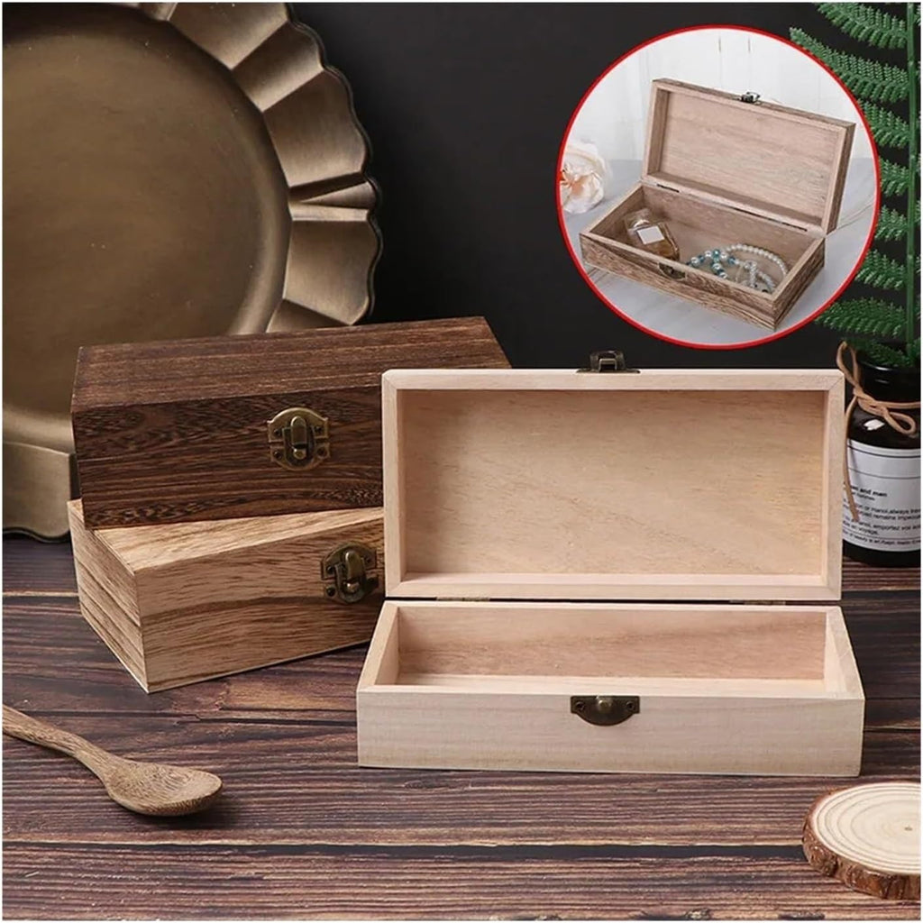 1Pc Retro Wooden Jewelry Box Organizer with Lid Desktop Natural Wood Clamshell Storage Case Handmade Craft Box Originality