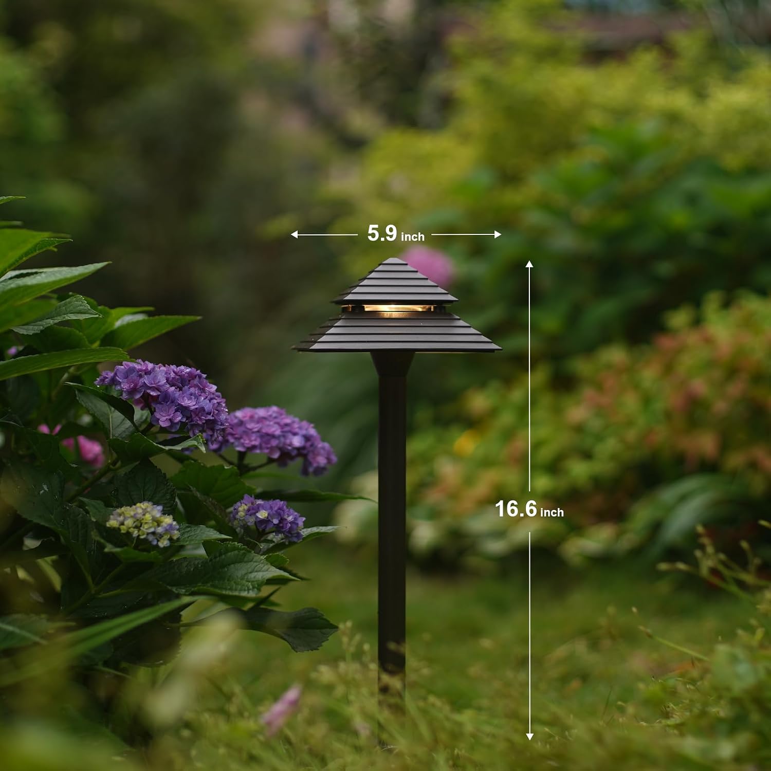 GOODSMANN Landscape Lighting 8PK Low Voltage Outdoor Path Lights 2-Tier Pagoda Landscape Path Lights Pathway Lights Wired 3W LED 180 Lumen 3000K Warm White Driveway Bronze Electric Pathway Light