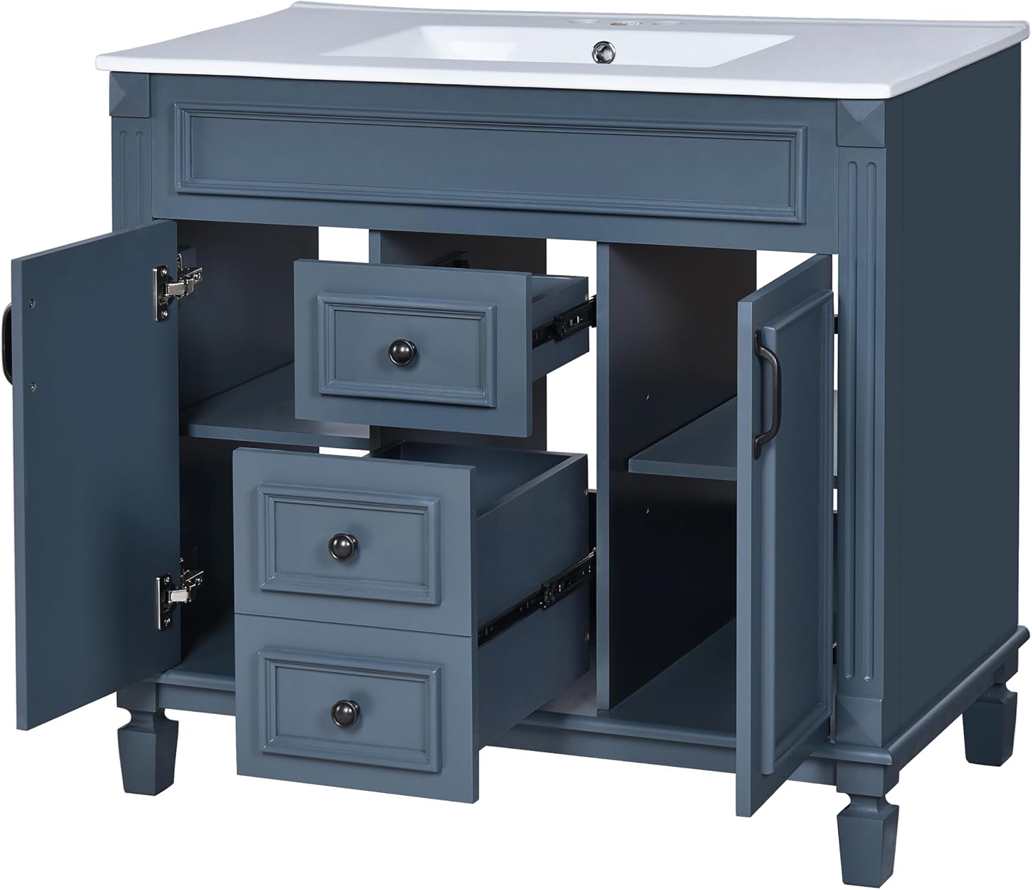 Merax 36'' Bathroom Vanity with Top Sink, Modern Bathroom Storage Cabinet with 2 Soft Closing Doors and 2 Drawers, Single Sink Bathroom Vanity,Blue
