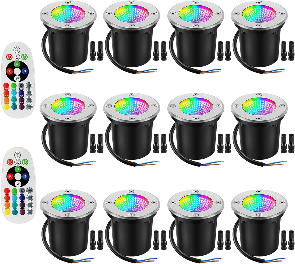 Warm White RGBW Color Low Voltage Landscape Lights 10W Color LED Landscape Lighting IP67 Waterproof Outdoor Well Landscape Spotlights 12V-24V for Pathway Garden Deck Driveway (12Pack)