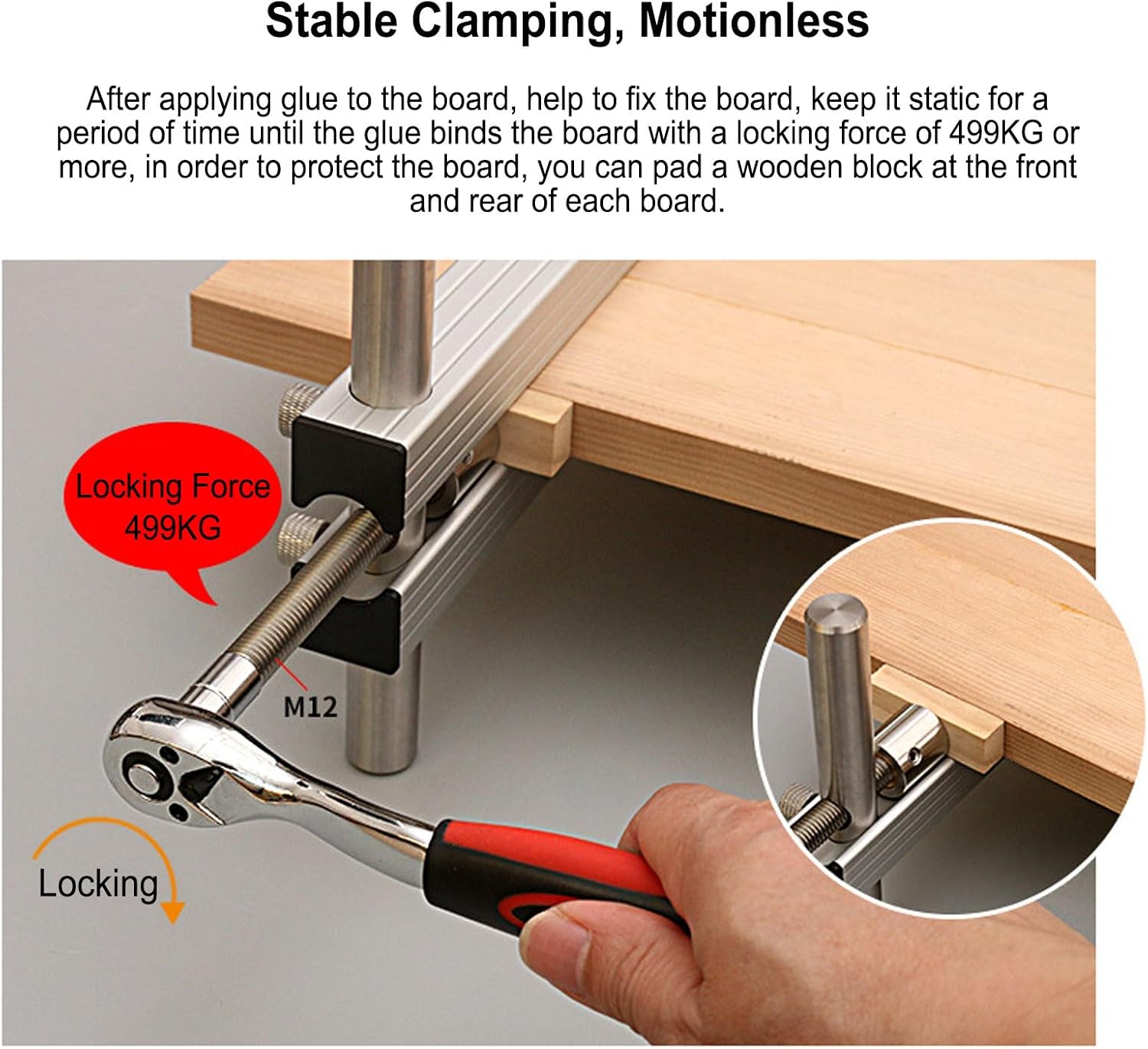 Heavy Duty Woodworking Clamp, 640mm Width, 499KG Clamping Force, Aluminum Alloy Build, Quick Setup, Protective Soft Pads, for Furniture and Crafts