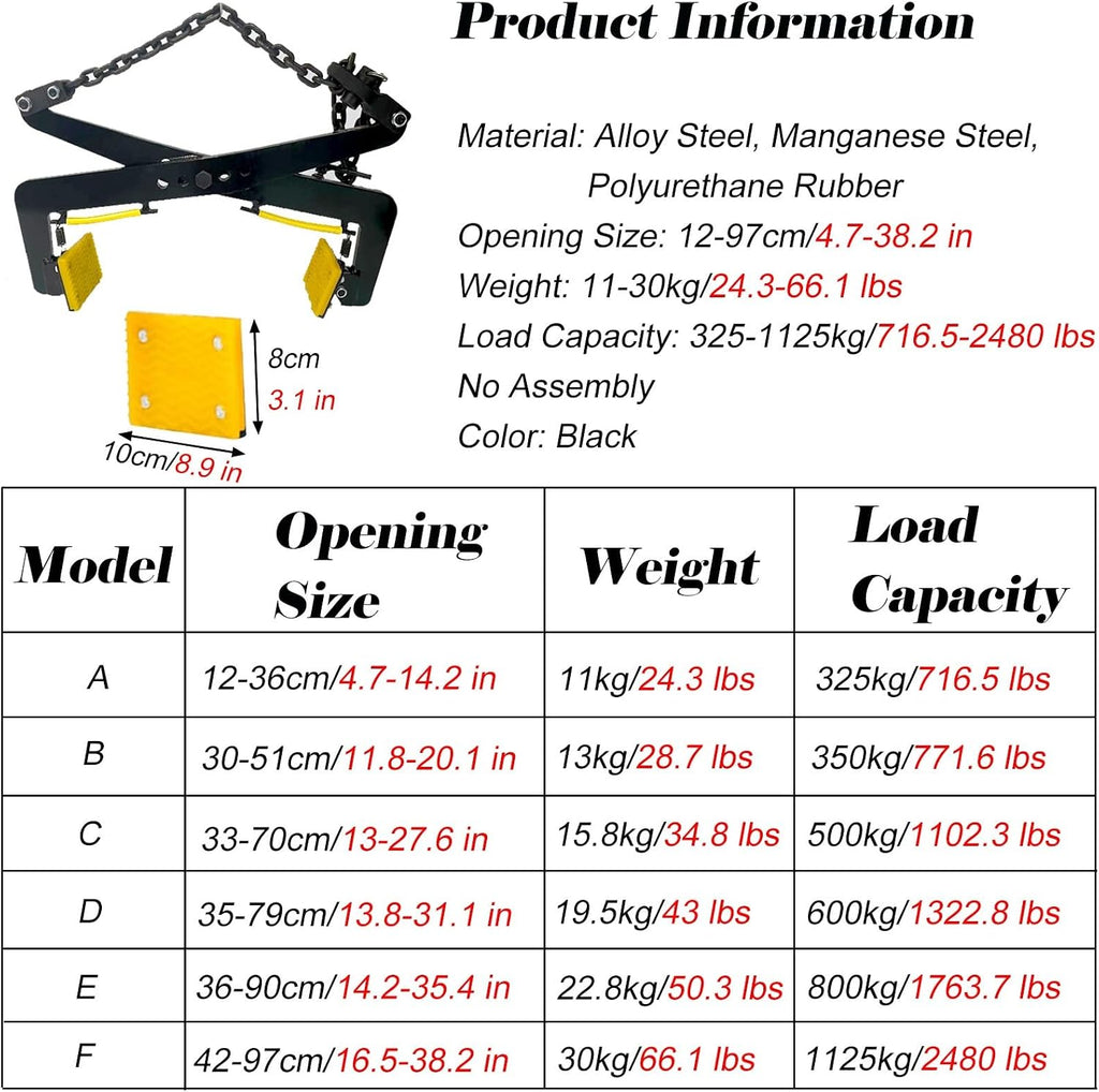 Heavy Duty Adjustable Black Stone Lifting Clamps, Non-Slip Rubber Grips, Plate Vertical Clamp for Granite & Marble (4.7-14.2 in) - Perfect for Construction & Fabrication