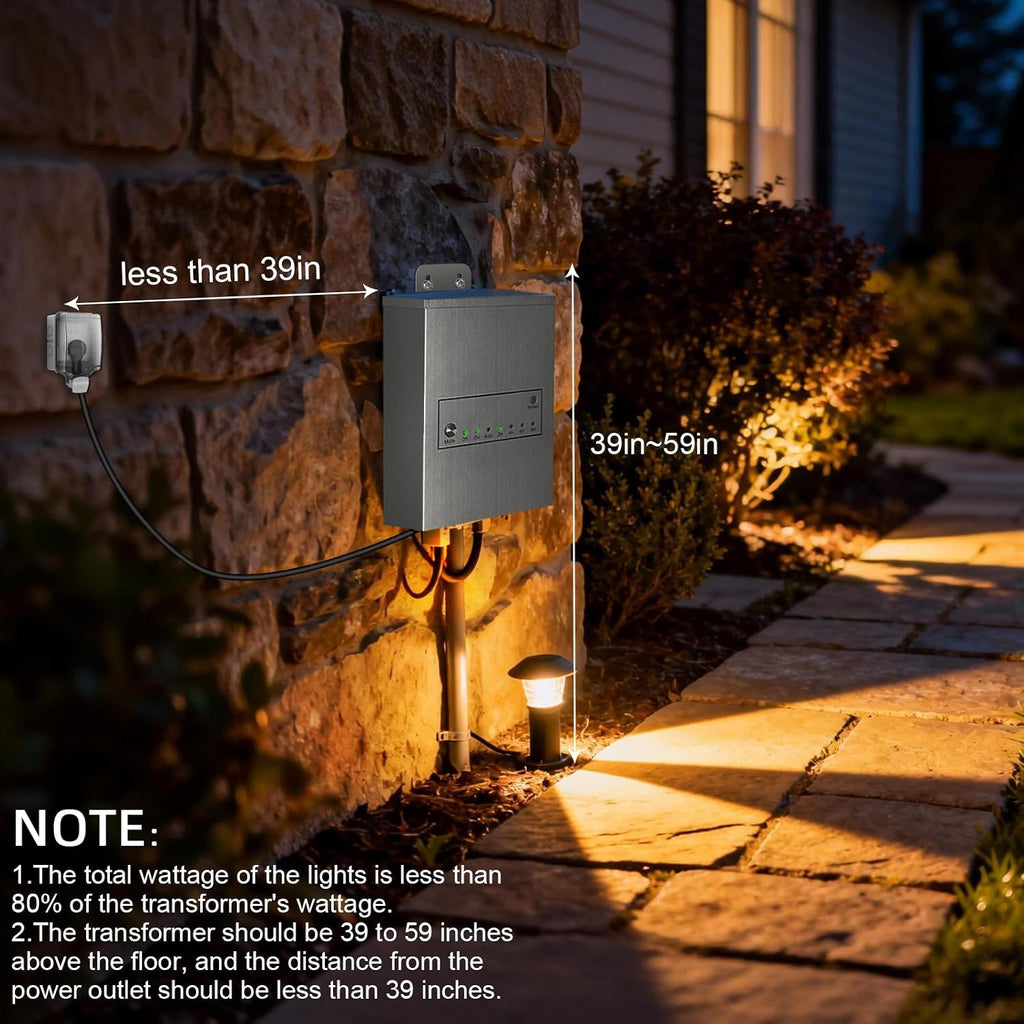300W Low Voltage Landscape Transformer, Outdoor Lighting Transformers with Photocell & Timer, 120V AC to 12V AC, Stainless Steel Weatherproof Transformer for Landscape Lighting, ETL Listed