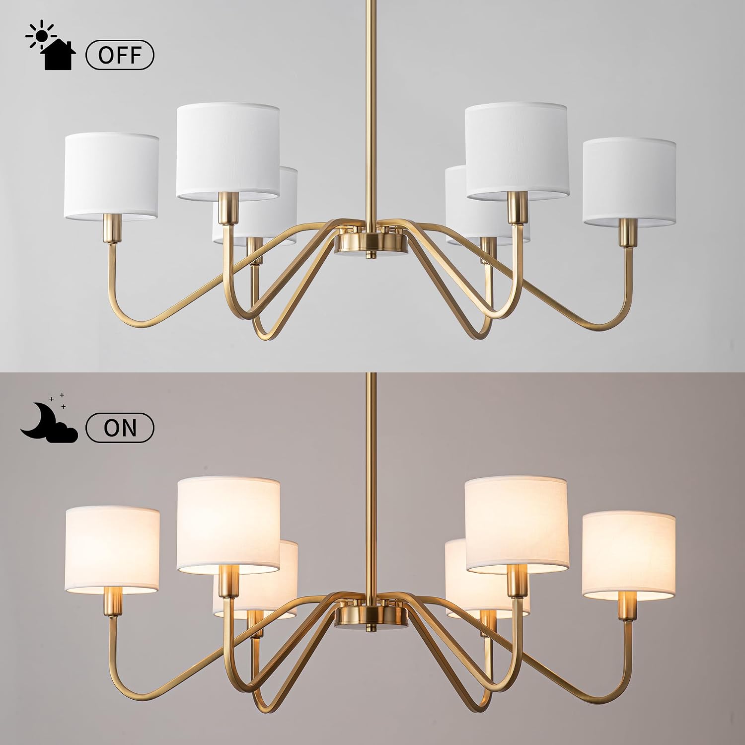 Modern Gold 6-Lights Chandelier, 39' Pendant Light with White Fabric Shade Adjustable Classic Chandelier Light Fixtures for Kitchen Island Dining & Living Room Entryway